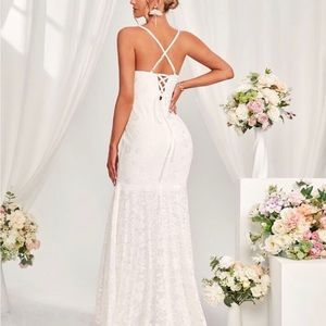 Crisscross spaghetti straps wedding dress.